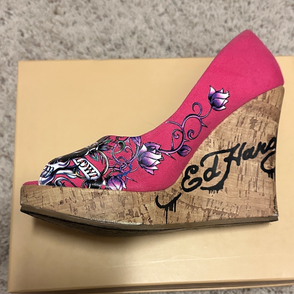 Ed Hardy Floral Pink Wedges